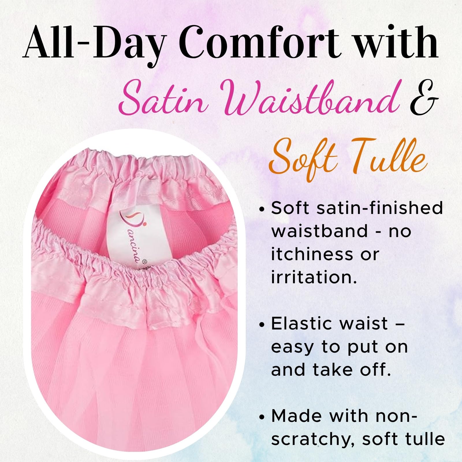 Dancina Tutu Skirt for Girls – Fluffy Tulle with Soft Elastic Waist, Sizes 0M to 13Y