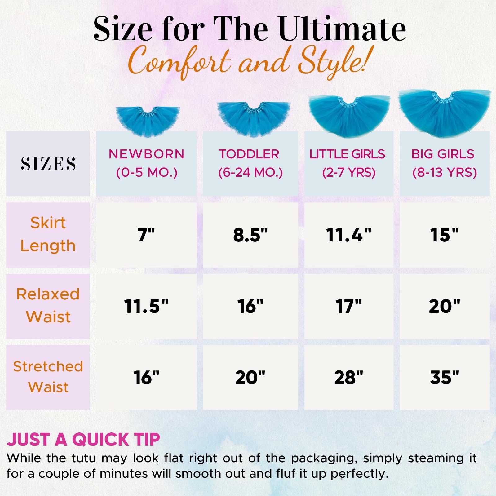 Dancina Tutu Skirt for Girls – Fluffy Tulle with Soft Elastic Waist, Sizes 0M to 13Y