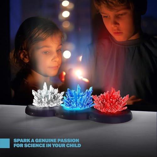 Dan&Darci Light-up Crystal Growing Kit - STEM Science Experiment for Kids Ages 6-12, Grow Red Blue Clear Crystals with LED Display