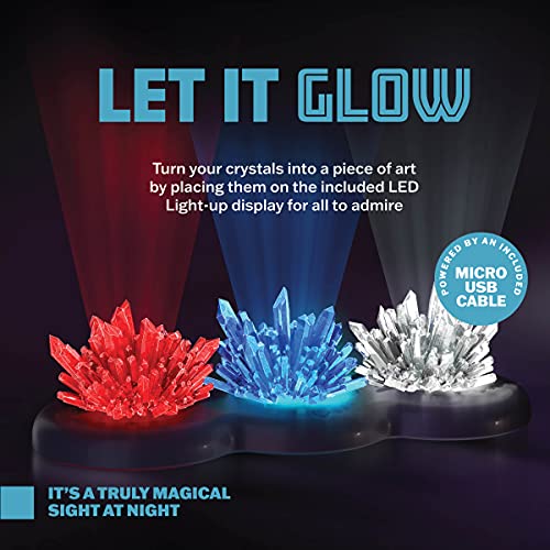 Dan&Darci Light-up Crystal Growing Kit - STEM Science Experiment for Kids Ages 6-12, Grow Red Blue Clear Crystals with LED Display