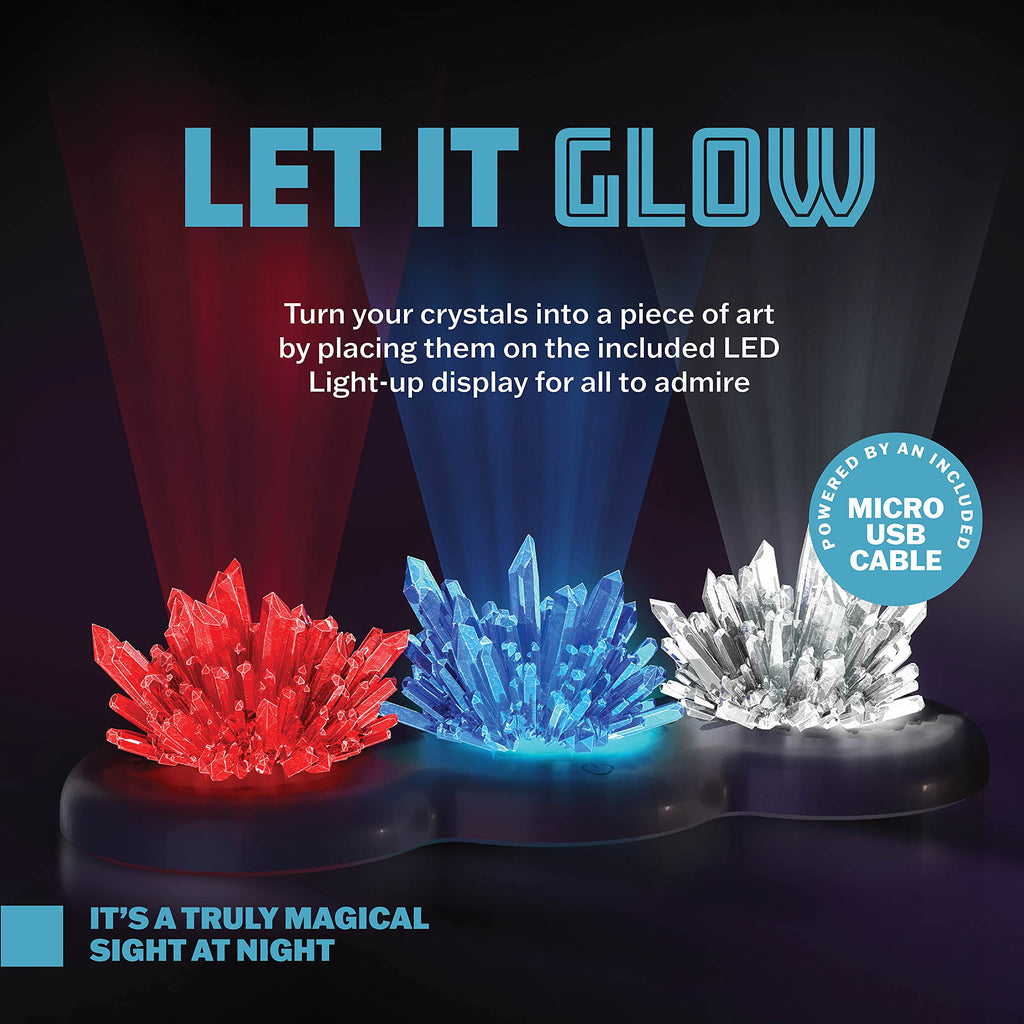 Dan&Darci Light-up Crystal Growing Kit - STEM Science Experiment for Kids Ages 6-12, Grow Red Blue Clear Crystals with LED Display