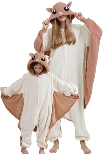 DarkCom Flying Squirrel Onesie – Flannel Animal Costume for Kids and Adults, Halloween Pajamas