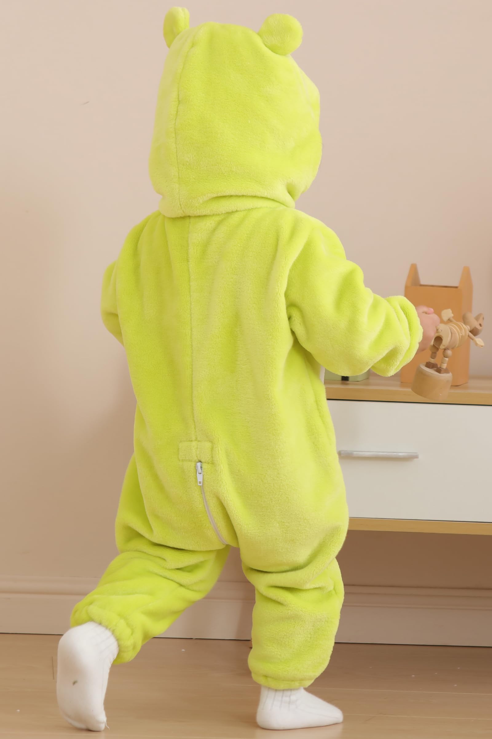 DarkCom Unisex Baby Frog Costume Onesie – Soft Flannel Hooded Romper for Halloween, Christmas & Daily Wear