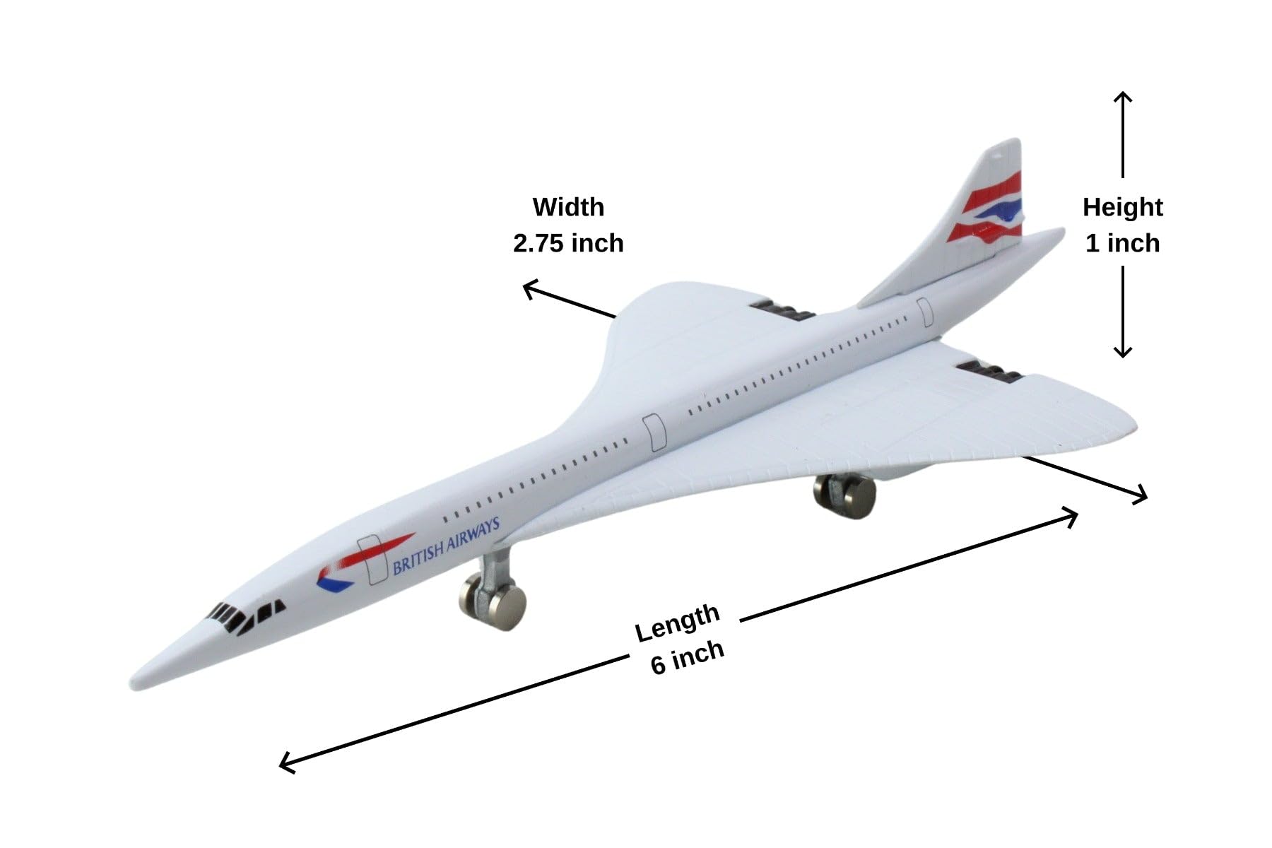 Daron British Airways Concorde Die-Cast Toy Plane, 5.75-Inch, White