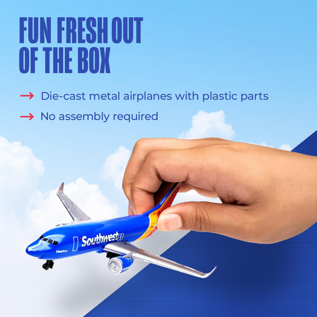 Daron Southwest Airlines Die-Cast Metal Toy Airplane – 5.75-Inch Model with Rolling Wheels for Kids 3+