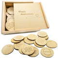 Date Night Box Game - 52 Romantic Ideas + Personalized Dates & Decision Maker Coin - Wooden Anniversary Gift for Couples