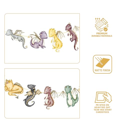 DazzleDaisy Watercolor Dragon & Knight Banners – 2-Piece Gold Foil Cutout Party Décor