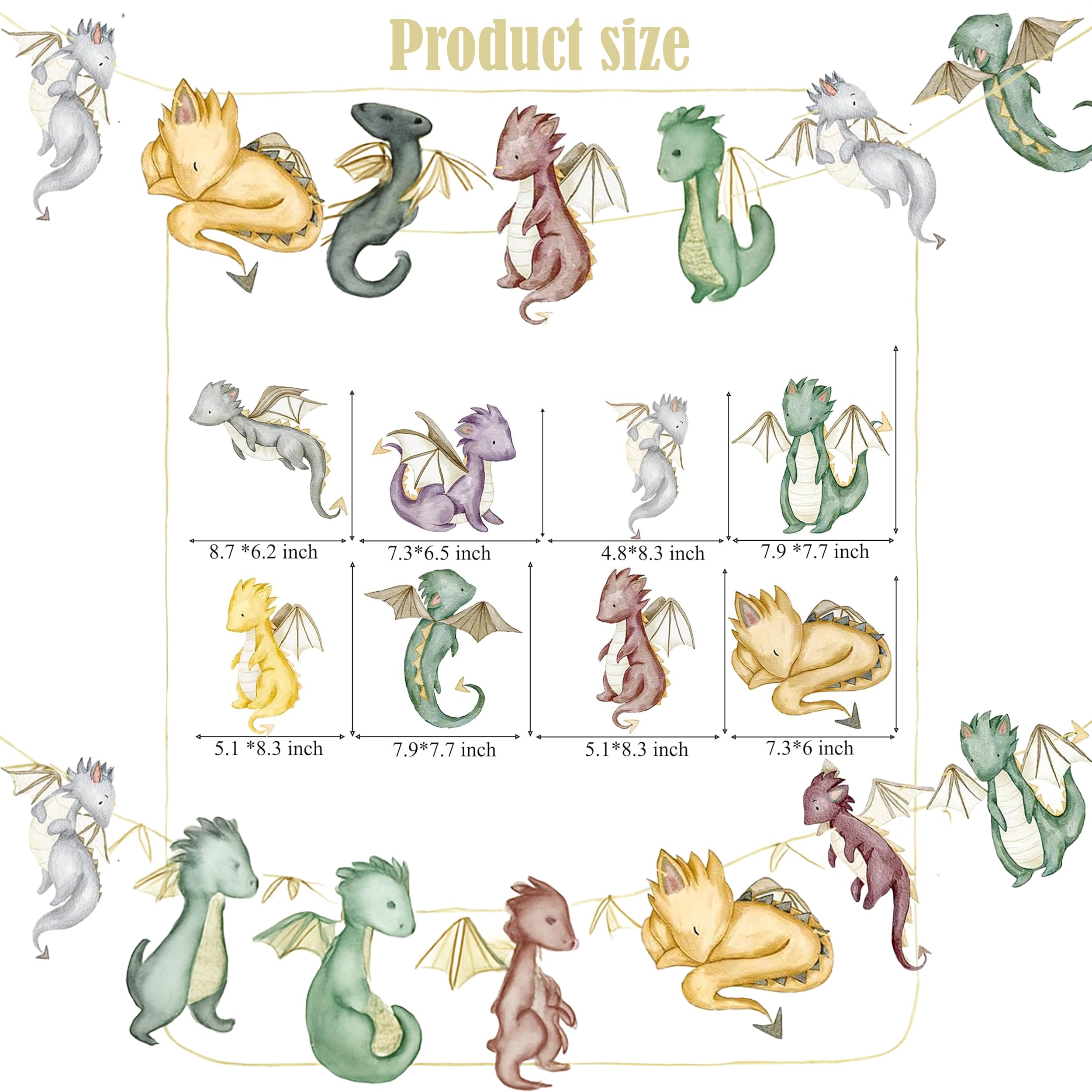 DazzleDaisy Watercolor Dragon & Knight Banners – 2-Piece Gold Foil Cutout Party Décor