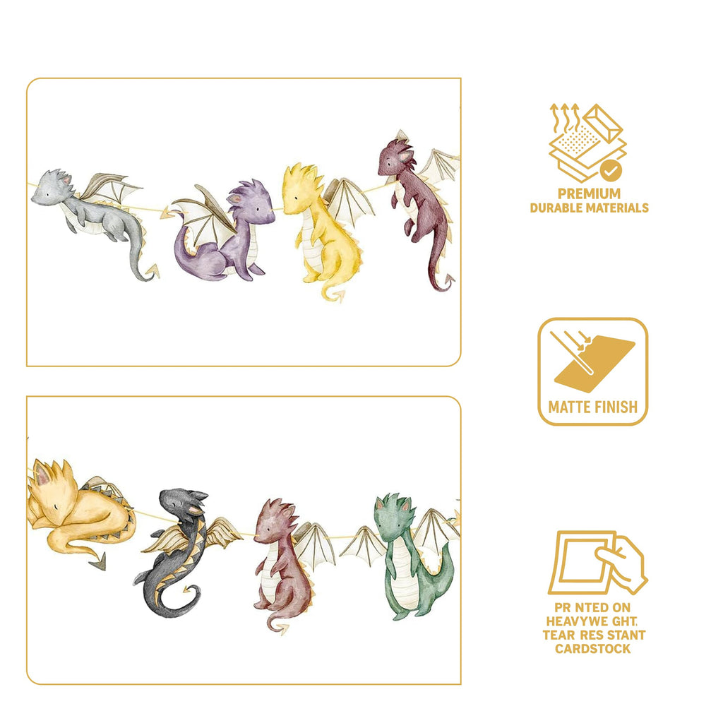 DazzleDaisy Watercolor Dragon & Knight Banners – 2-Piece Gold Foil Cutout Party Décor