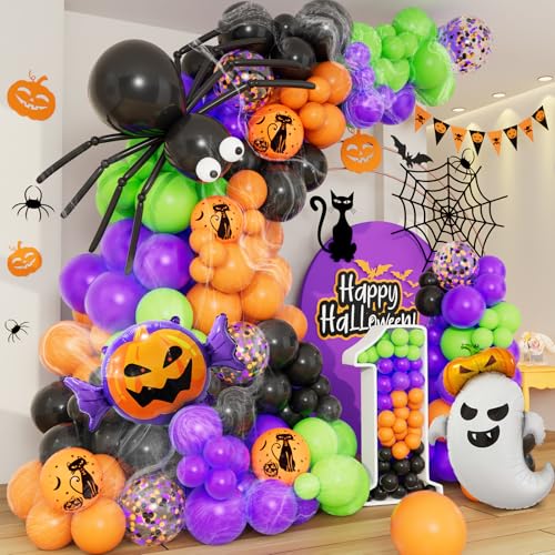 DBKL 159-Piece Halloween Balloon Garland Arch Kit – Ghost Pumpkin Foil, Confetti & Latex Balloons for Party Decor