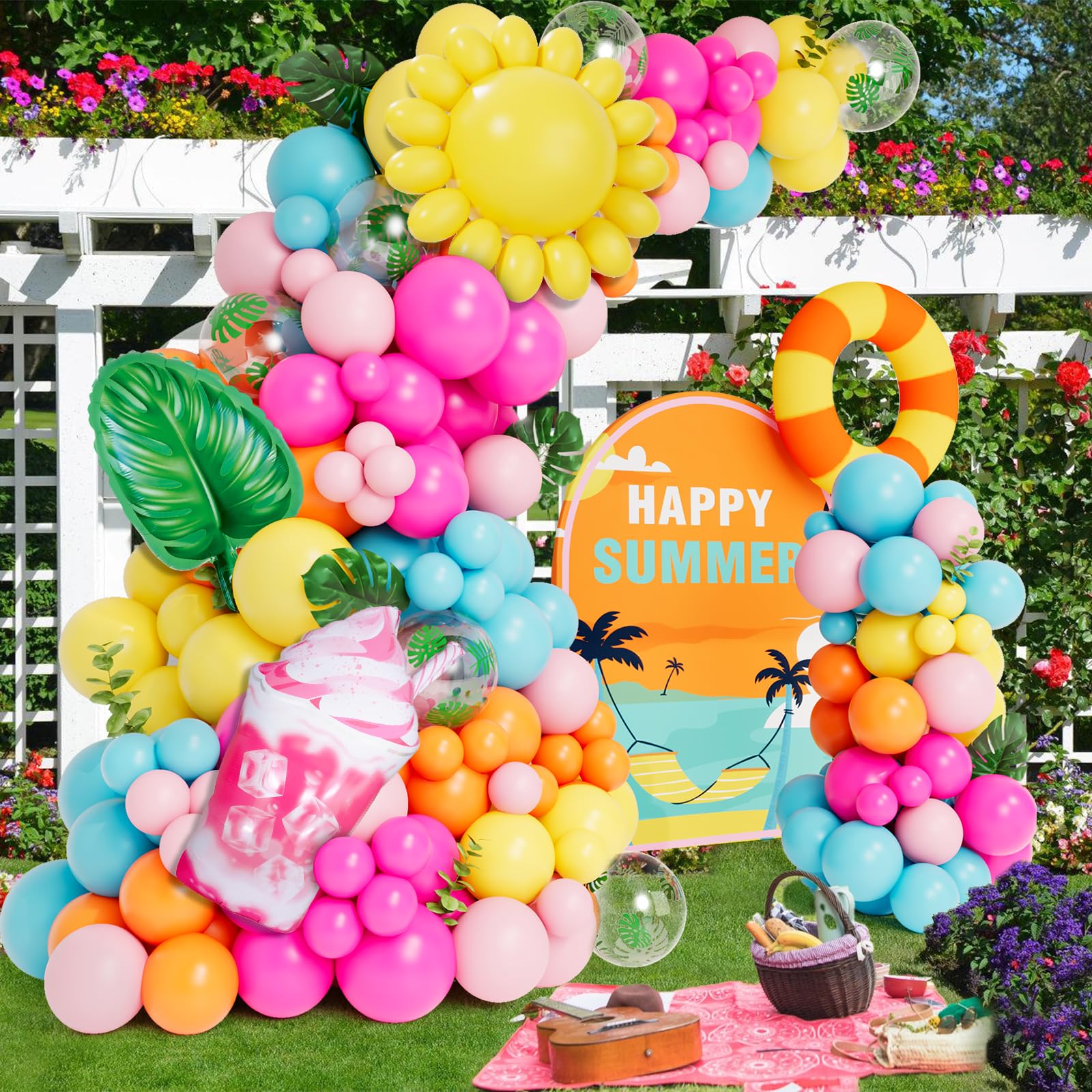 DBKL Tropical Balloon Arch Garland Kit - 142 Balloons for Luau, Hawaiian, Baby Shower, Summer Party Decor