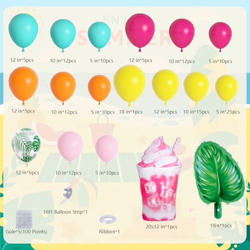 DBKL Tropical Balloon Arch Garland Kit - 142 Balloons for Luau, Hawaiian, Baby Shower, Summer Party Decor