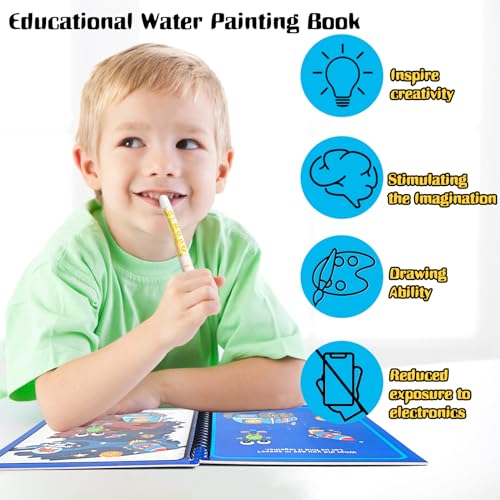 Dduolammng 12-Pack Reusable Water Painting Books - Educational Doodle Sets for Kids