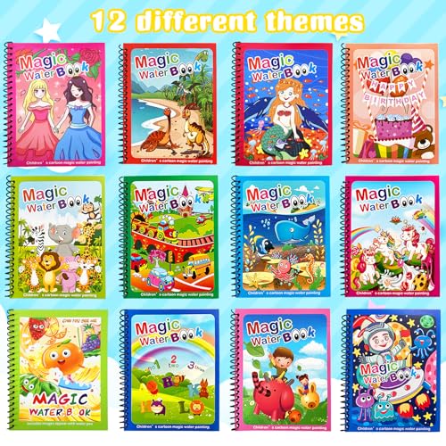 Dduolammng 12-Pack Reusable Water Painting Books - Educational Doodle Sets for Kids