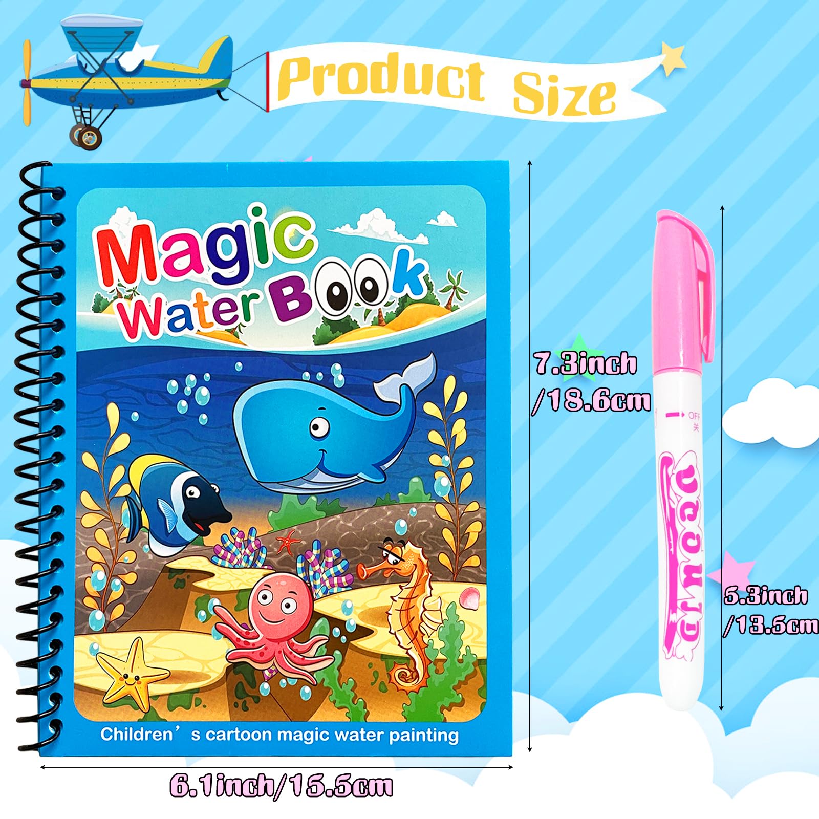 Dduolammng 12-Pack Reusable Water Painting Books - Educational Doodle Sets for Kids