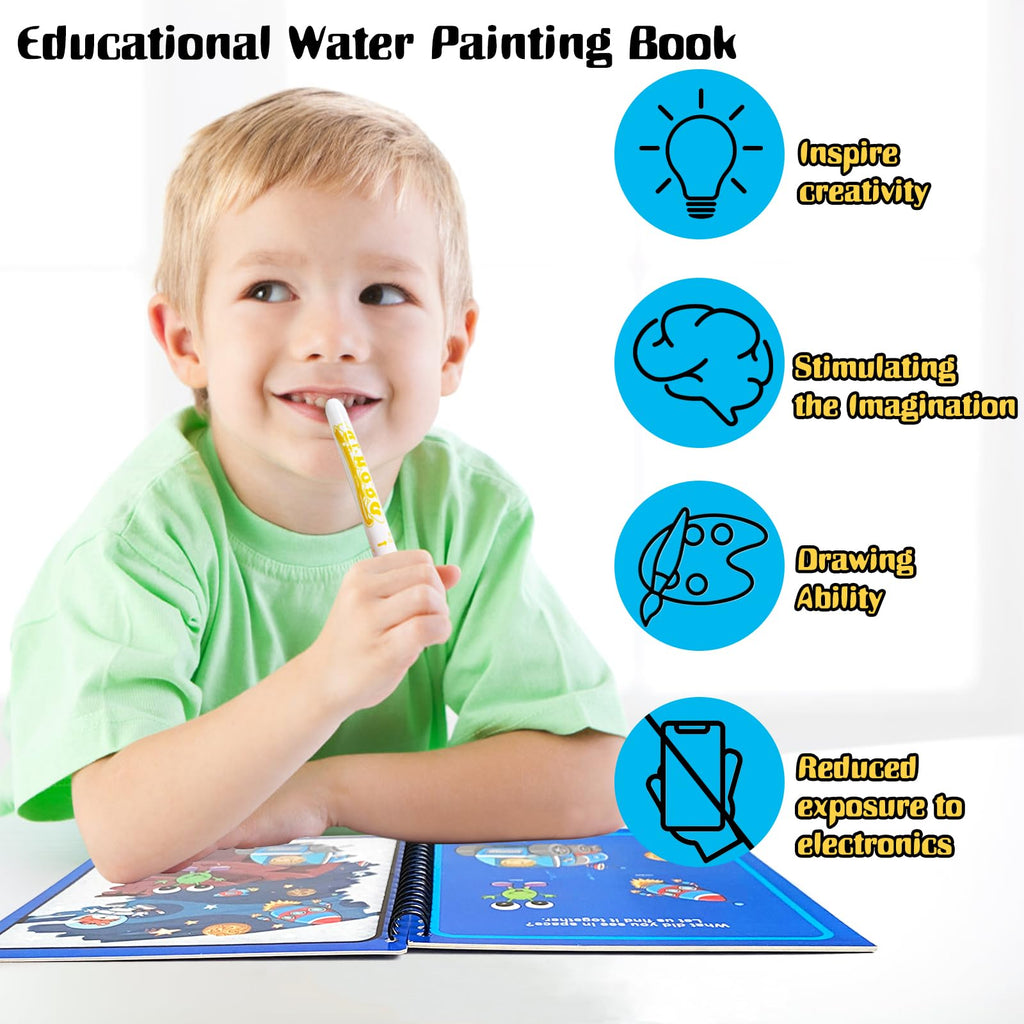 Dduolammng 12-Pack Reusable Water Painting Books - Educational Doodle Sets for Kids
