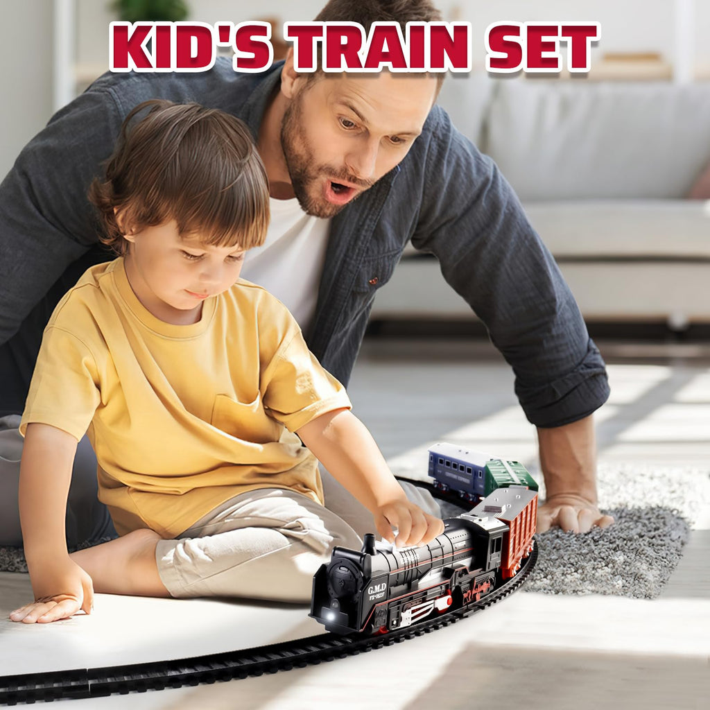 deAO Christmas Train Set – Battery Powered Railway with Cars, Trees, and Road Signs for Kids Ages 3-8