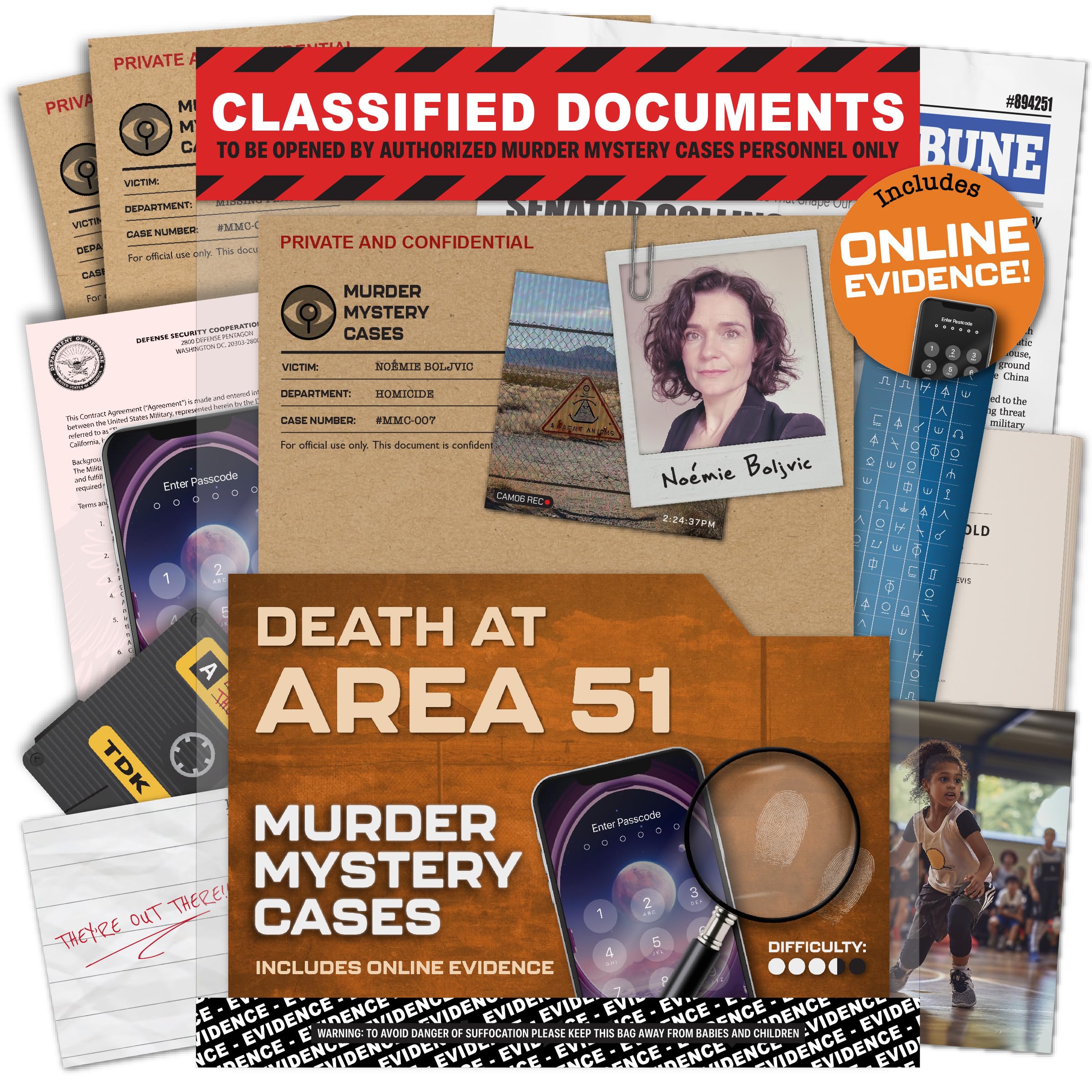 Death at Area 51 – Cold Case Murder Mystery Game for Adults with 47 Evidence Pieces