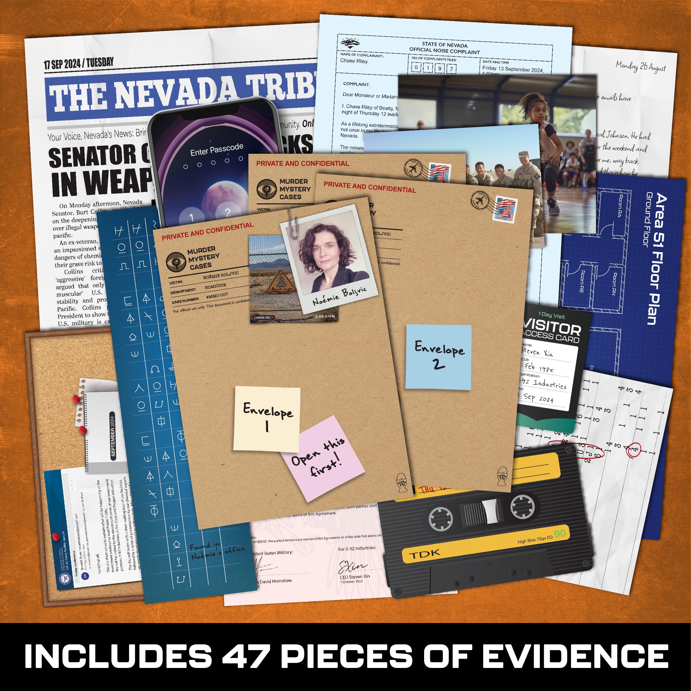 Death at Area 51 – Cold Case Murder Mystery Game for Adults with 47 Evidence Pieces