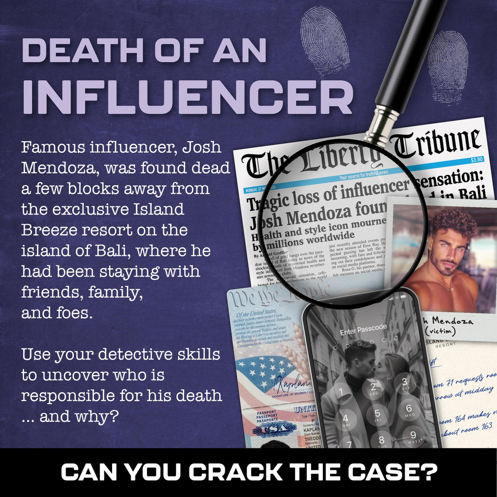 Death of an Influencer: Bali Murder Mystery Game – 28 Evidence Items, Digital Clues, 150 Min