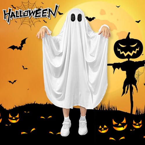 DECEED Unisex Child Ghost Costume – White Ghost Cloak for Halloween, Ages 3+