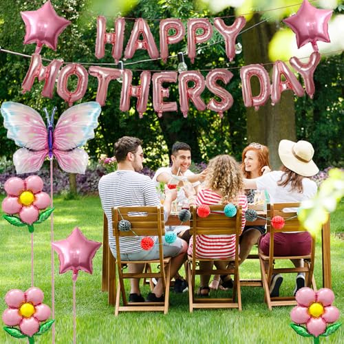 DECGOL Mother's Day Balloon Set – 16" Banner, 18" Stars, Sunflowers & Butterfly Balloons with Ribbon