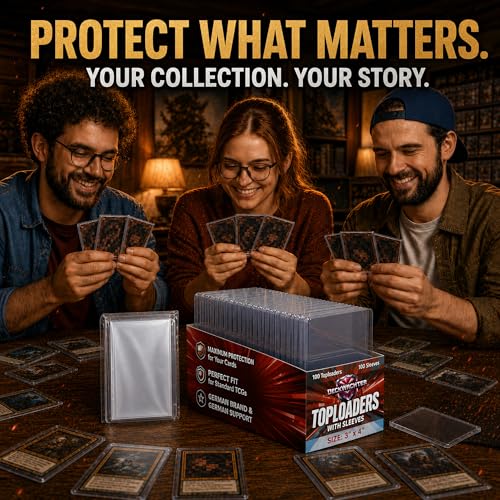 DeckWächter 100 Top Loaders + 100 Penny Sleeves – 35PT Clear Hard Plastic Protectors for Standard Trading Cards (3x4 inches)