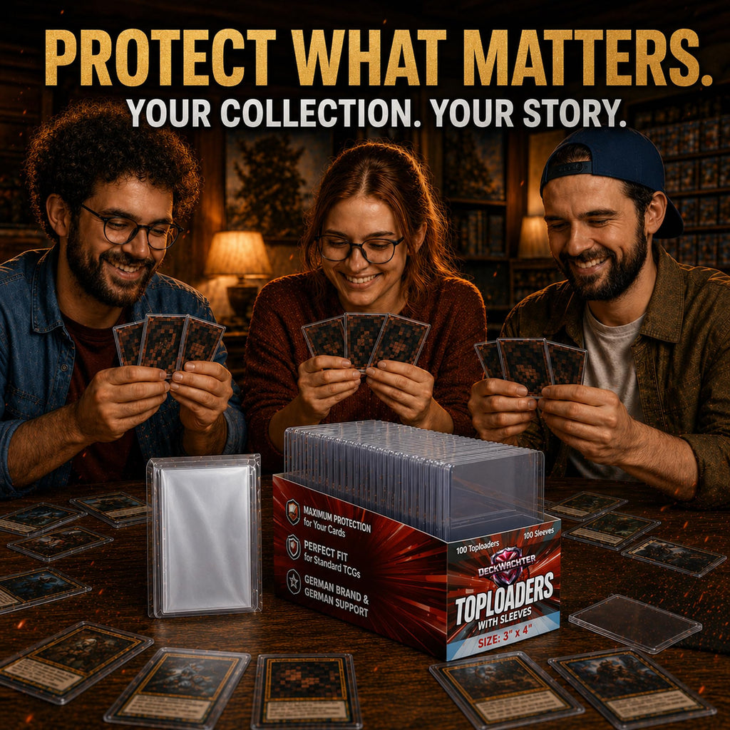 DeckWächter 100 Top Loaders + 100 Penny Sleeves – 35PT Clear Hard Plastic Protectors for Standard Trading Cards (3x4 inches)