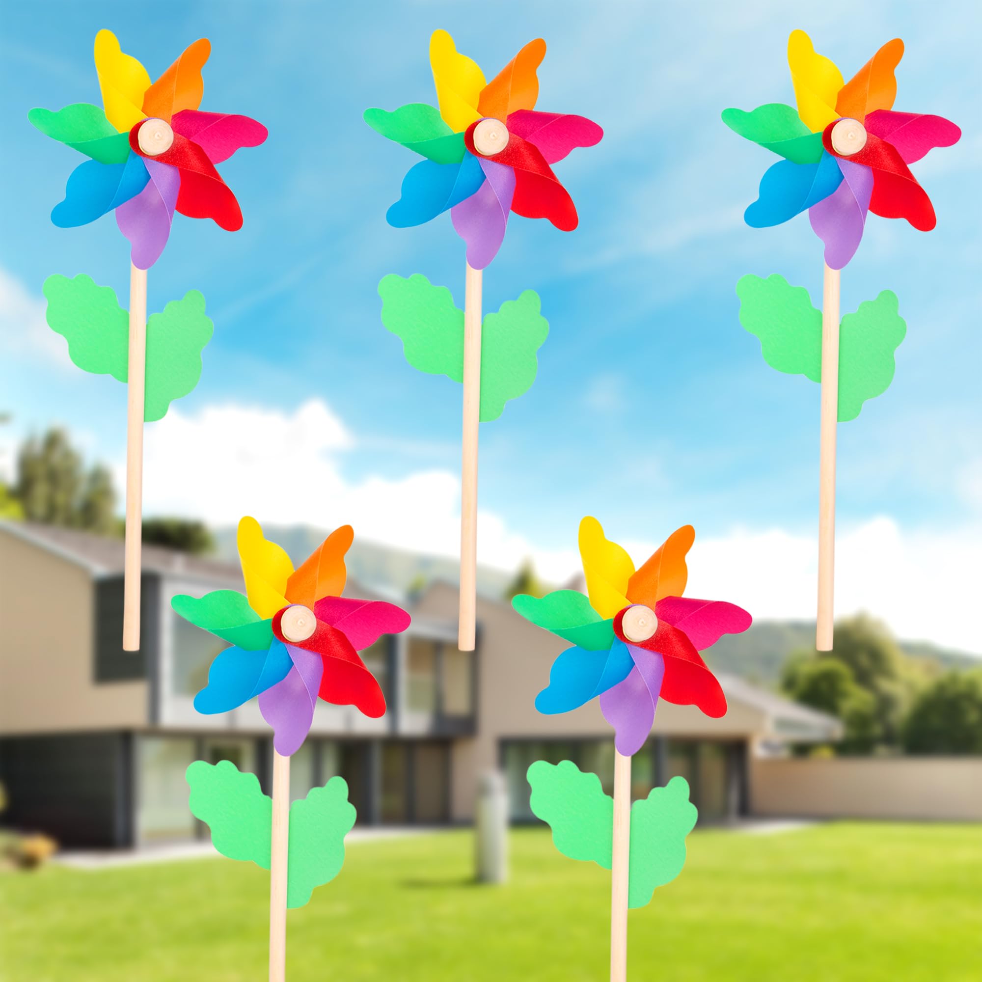 Deco&Dot 5-Piece Colorful Wind Spinners for Outdoor Garden Decor – Plastic Pinwheels for Parties & Yard