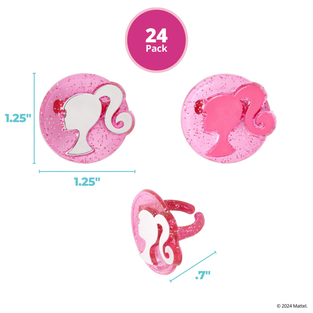 DecoPac Barbie Silhouette Cupcake Rings - 24 Pack of Pink Glitter Cake Toppers for Birthdays and Parties