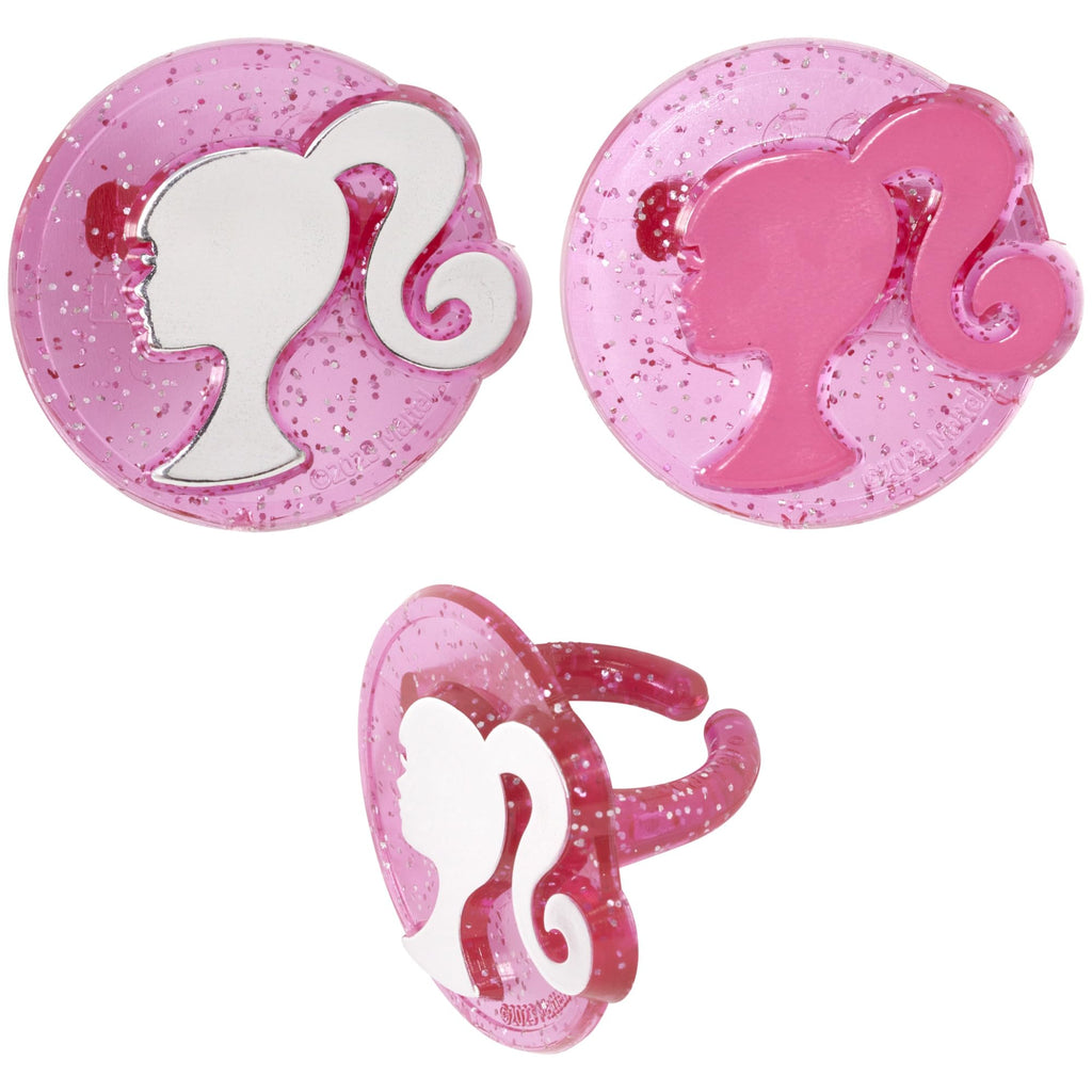 DecoPac Barbie Silhouette Cupcake Rings - 24 Pack of Pink Glitter Cake Toppers for Birthdays and Parties