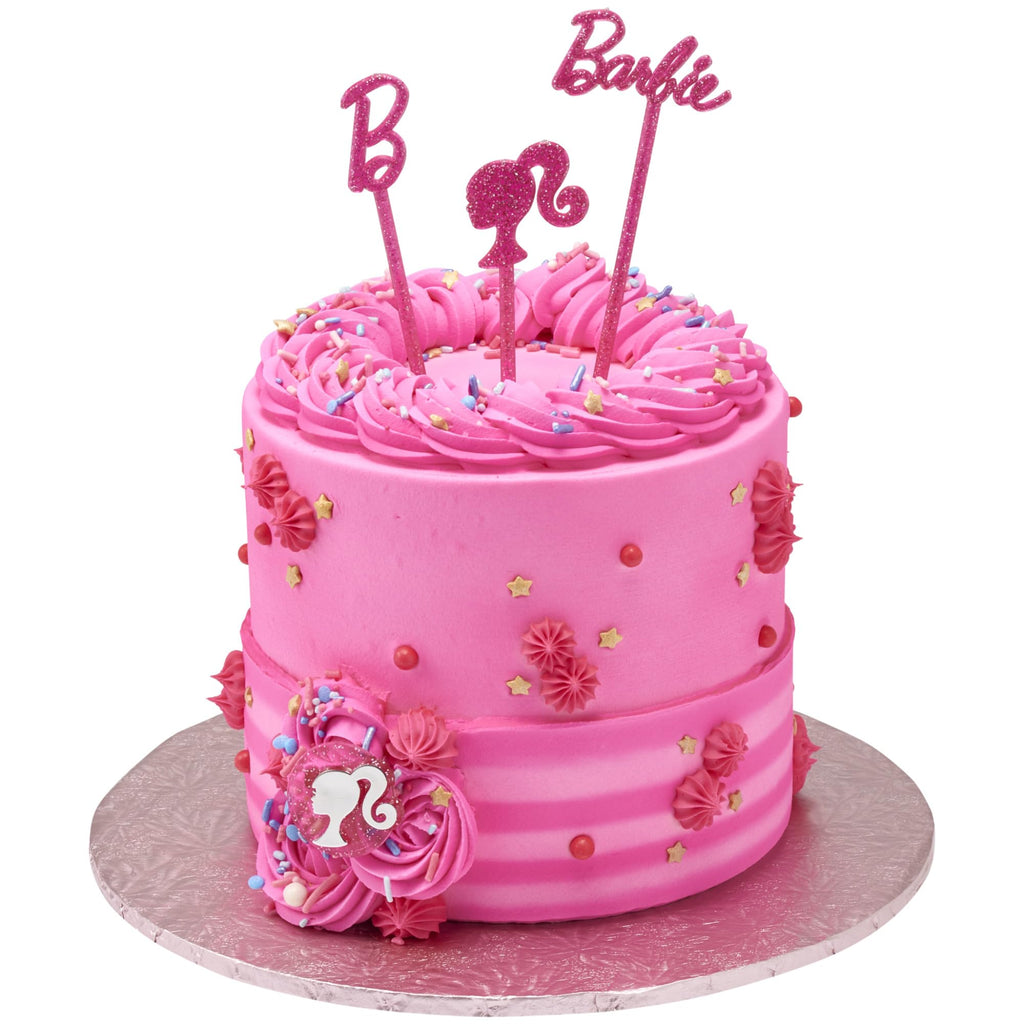 DecoPac Barbie Silhouette Cupcake Rings - 24 Pack of Pink Glitter Cake Toppers for Birthdays and Parties
