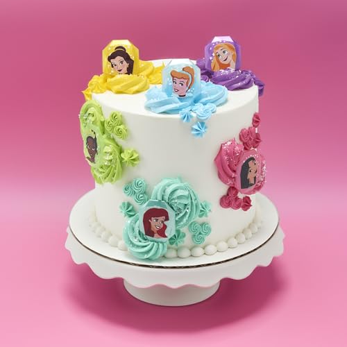 DecoPac Disney Princess Gemstone Rings - 24 Pack Cupcake Toppers with Mulan, Cinderella, Tiana, Belle, Rapunzel, Ariel