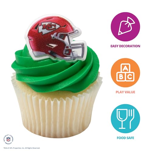DecoPac Kansas City Chiefs Helmet Cupcake Rings - 24 Pack Officially Licensed NFL Toppers