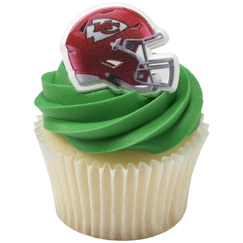 DecoPac Kansas City Chiefs Helmet Cupcake Rings - 24 Pack Officially Licensed NFL Toppers