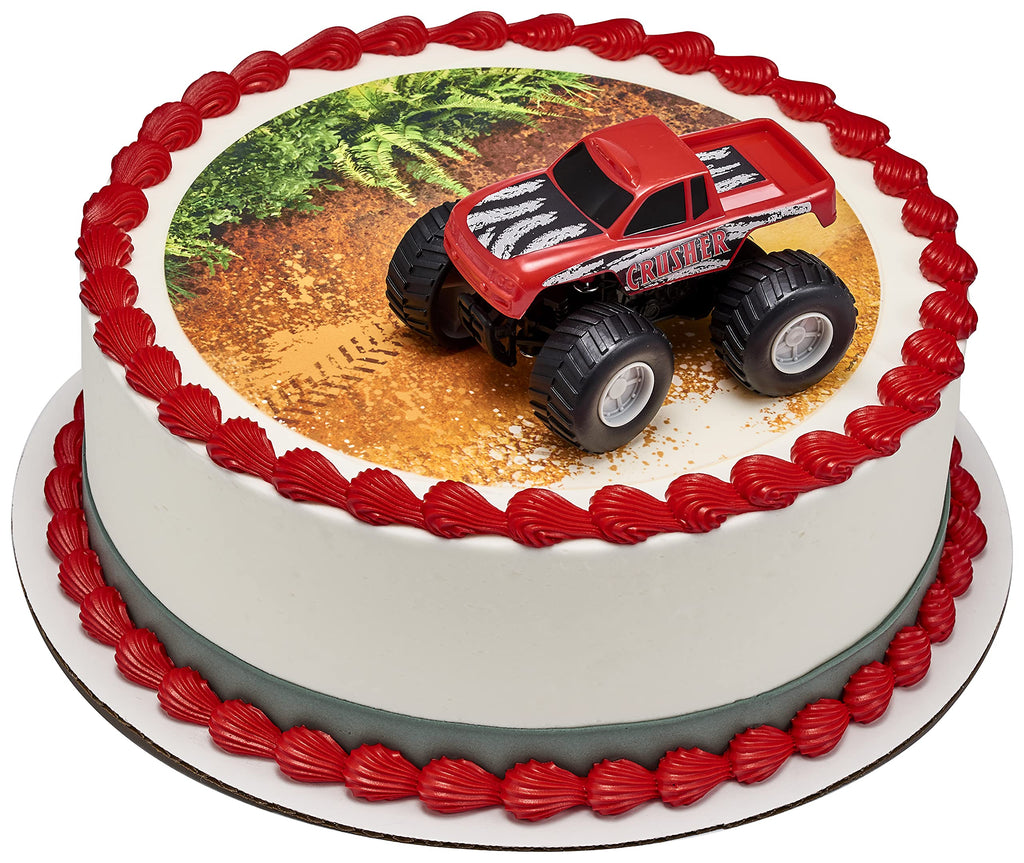 DecoPac Monster Truck Cake Topper DecoSet – 4-Inch Rolling Toy and Decoration