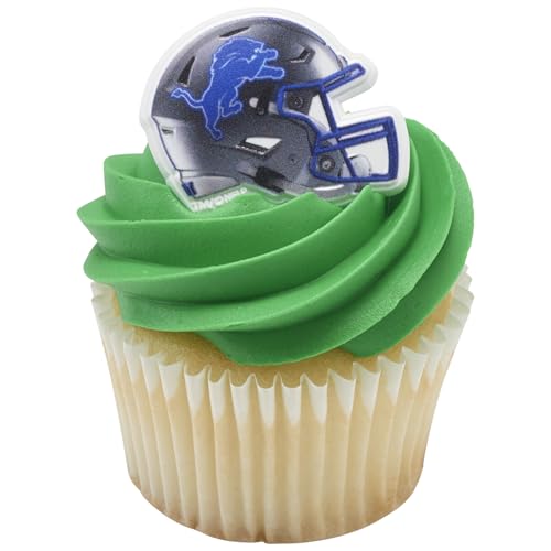 DecoPac NFL Detroit Lions Helmet Cupcake Rings, 24-Pack – Officially Licensed Football Cake Toppers