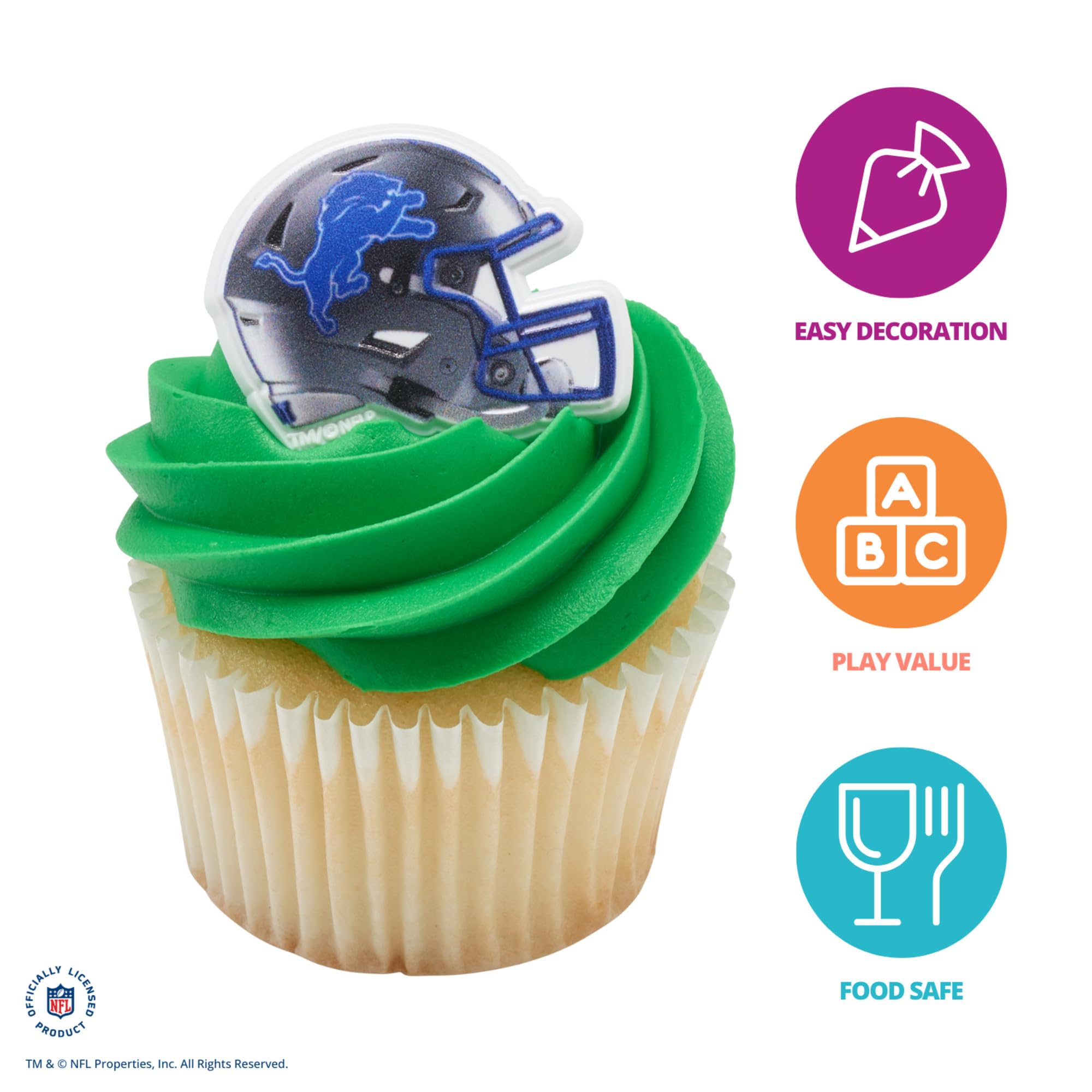 DecoPac NFL Detroit Lions Helmet Cupcake Rings, 24-Pack – Officially Licensed Football Cake Toppers