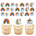 DecoPac Rainbow Unicorn Cupcake Rings – 24 Pack, Food-Safe Plastic Cake Toppers for Birthdays