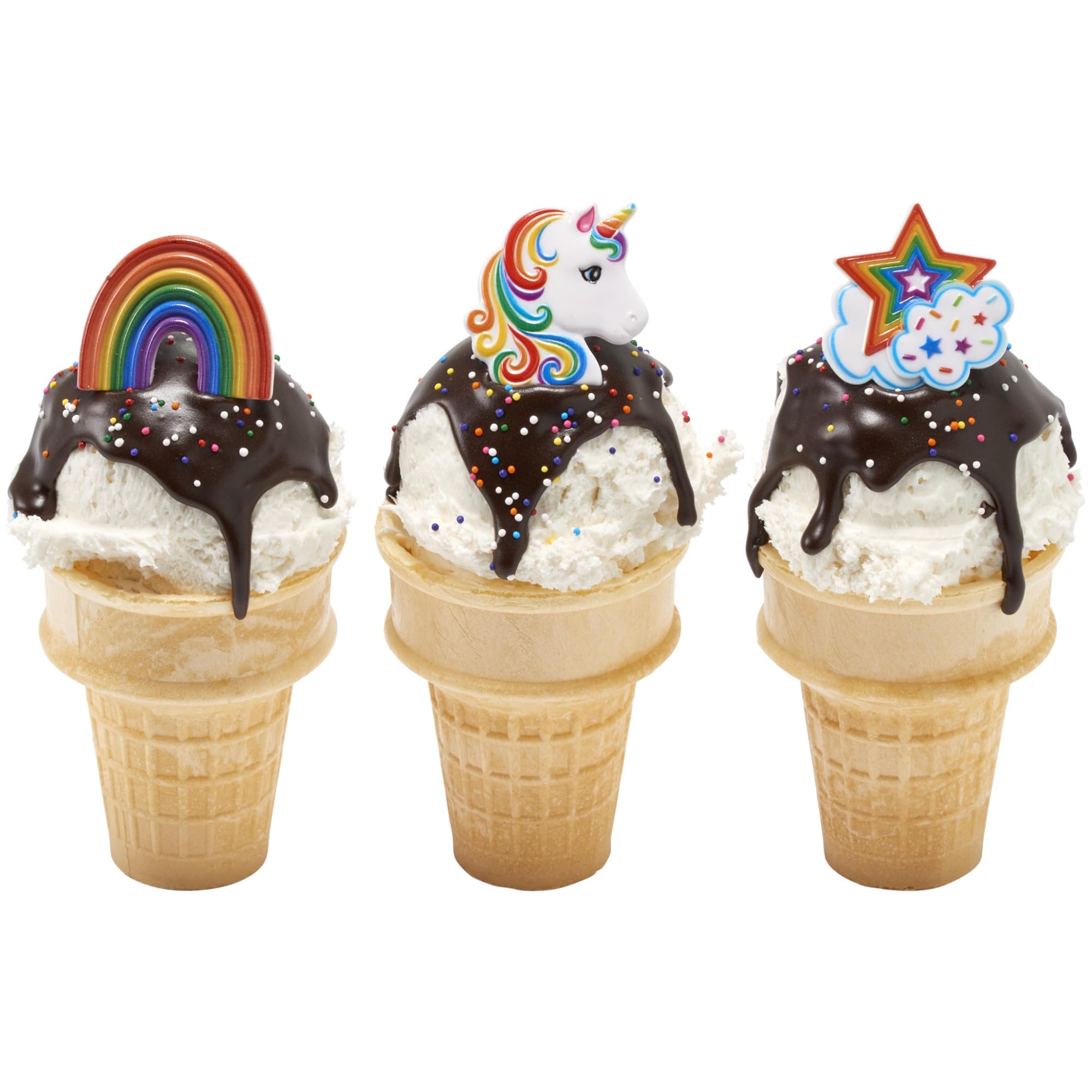 DecoPac Rainbow Unicorn Cupcake Rings – 24 Pack, Food-Safe Plastic Cake Toppers for Birthdays