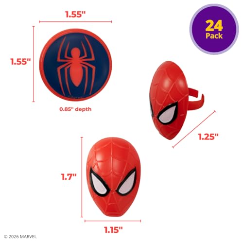 DecoPac Spider-Man Cupcake Rings – 24 Pack | Red & Blue Food Safe Cake Toppers