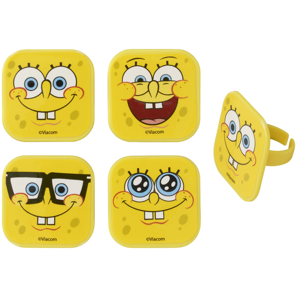 DecoPac SpongeBob SquarePants Mood Faces Cupcake Rings – 24 Pack Yellow Plastic Toppers for Party Desserts