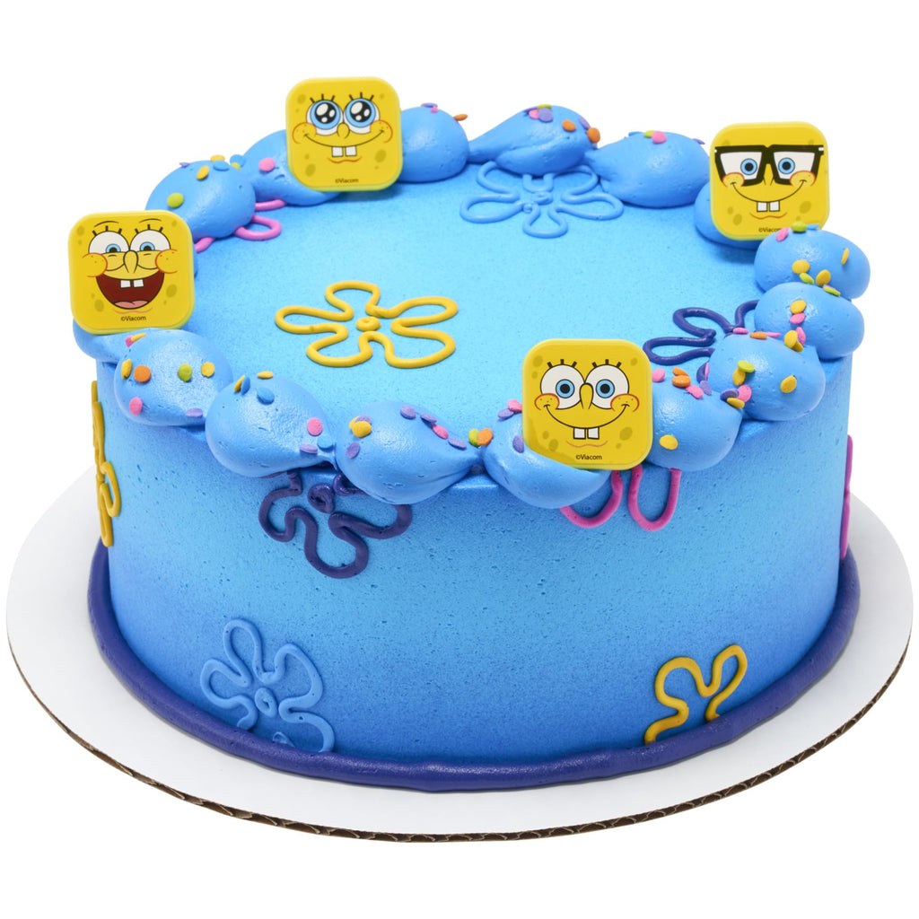 DecoPac SpongeBob SquarePants Mood Faces Cupcake Rings – 24 Pack Yellow Plastic Toppers for Party Desserts