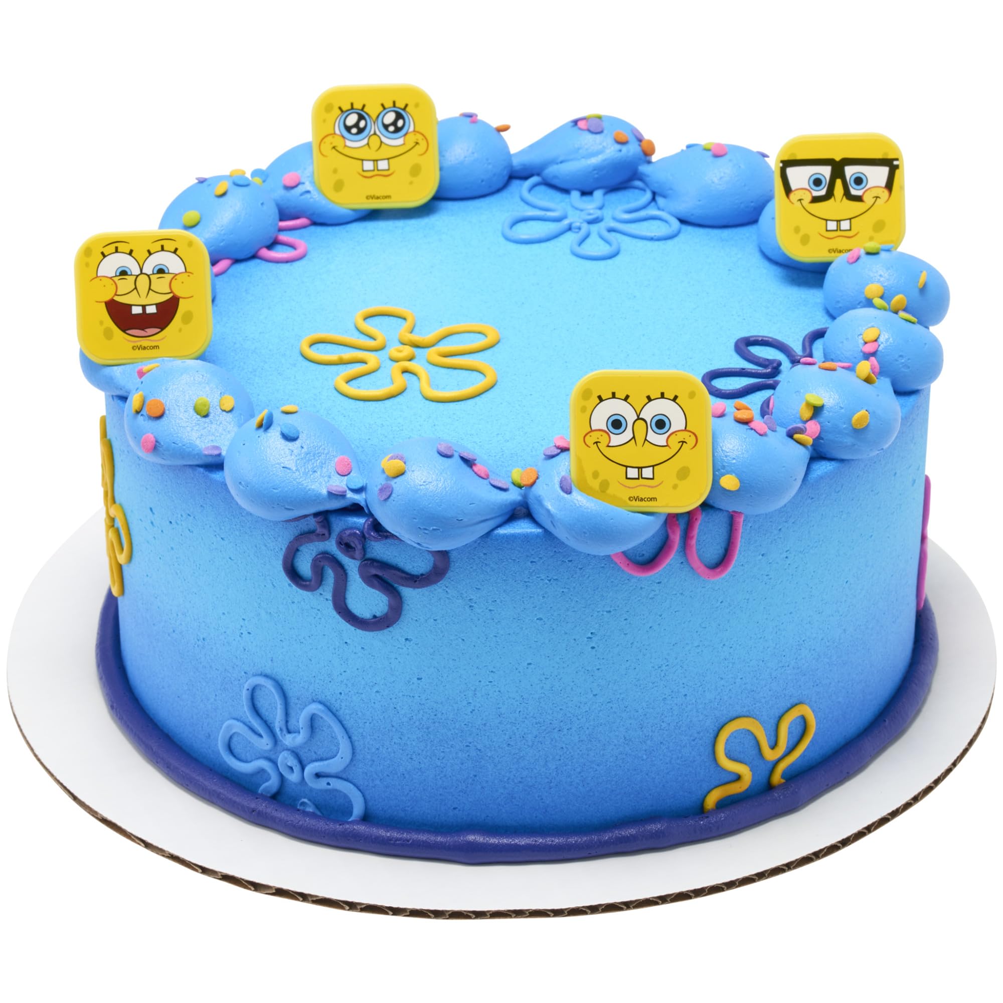 DecoPac SpongeBob SquarePants Mood Faces Cupcake Rings – 24 Pack Yellow Plastic Toppers for Party Desserts