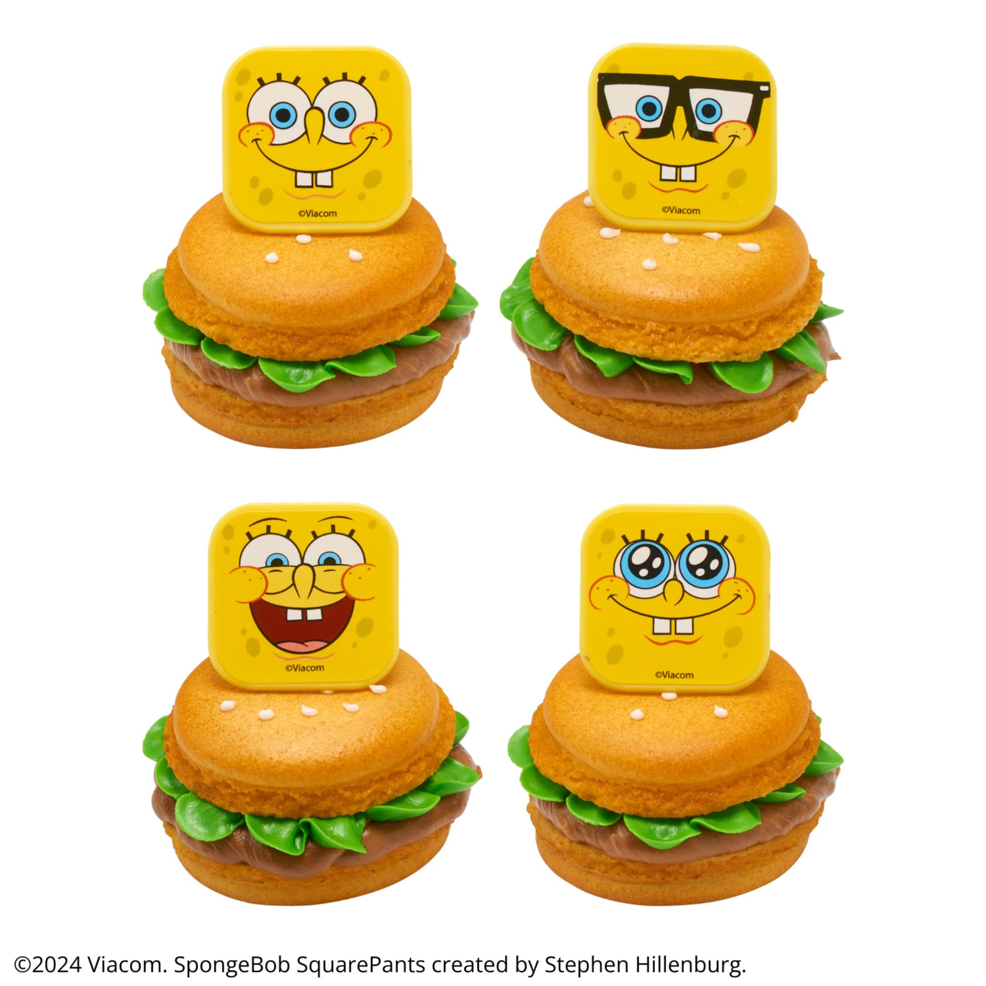DecoPac SpongeBob SquarePants Mood Faces Cupcake Rings – 24 Pack Yellow Plastic Toppers for Party Desserts