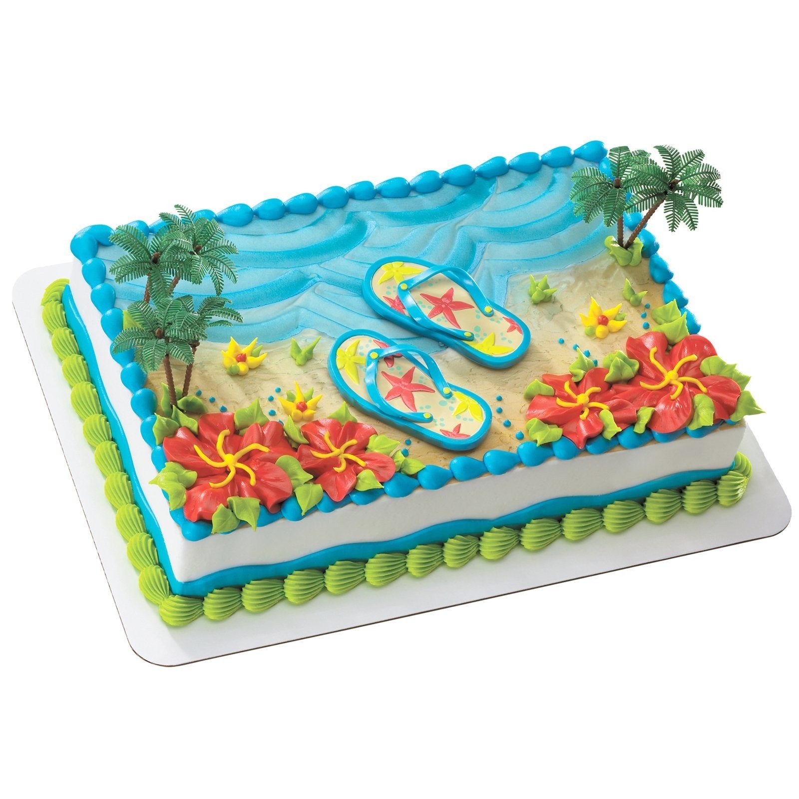 DecoPac Summer Flip Flops Cake Topper – 5 Piece Beach Theme Kit with Magnetic Sandals and Palm Trees