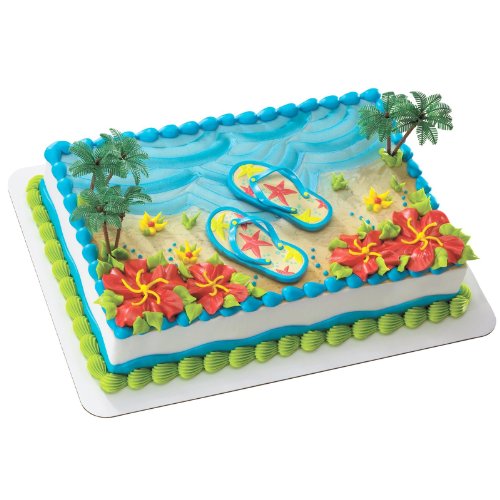 DecoPac Summer Flip Flops Cake Topper – 5 Piece Beach Theme Kit with Magnetic Sandals and Palm Trees