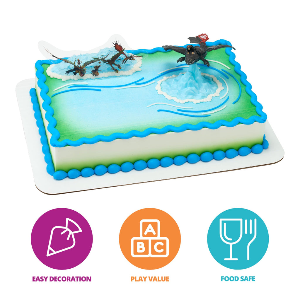 DecoSet How To Train Your Dragon Cake Topper – Hiccup & Toothless Figurines with Background Pic for Birthday Cakes