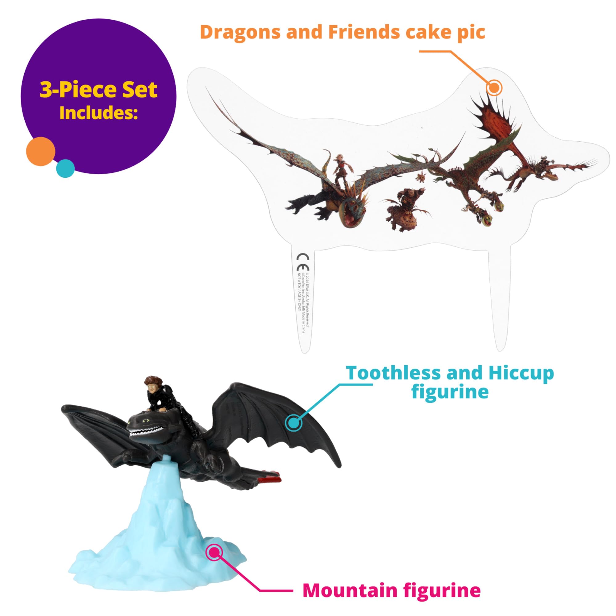DecoSet How To Train Your Dragon Cake Topper – Hiccup & Toothless Figurines with Background Pic for Birthday Cakes