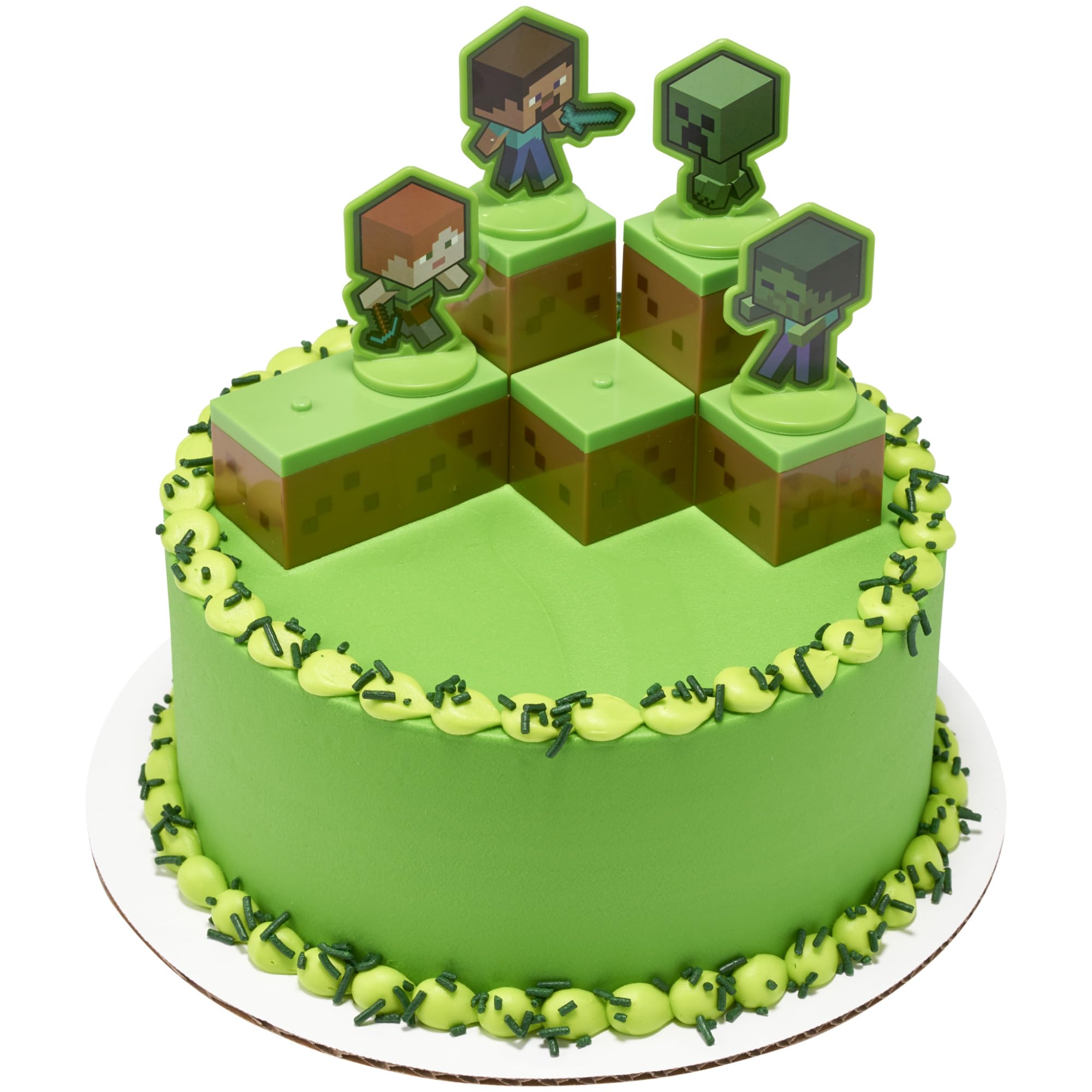 DecoSet Minecraft Mobs Beware Cake Topper – 6-Piece Stackable Blocks with Alex, Steve, and Mobs
